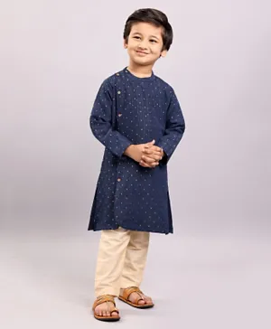 Babyhug Full Sleeves Cotton Kurta & Pyjama Set Dots Print- Navy Blue