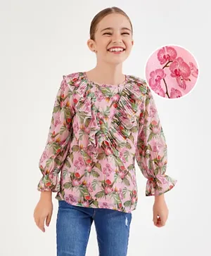 Primo Gino Three Fourth Sleeves Top Floral Print - Pink