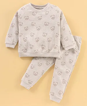 ToffyHouse Full Sleeves Night Suit Teddy Print - Grey