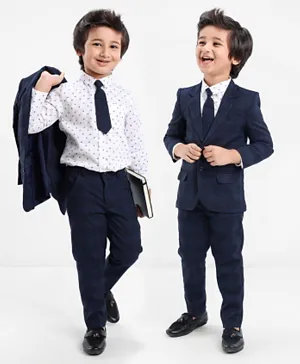 Babyhug Full Sleeves Checked Party Wear Suit With Blazer- Navy & Black