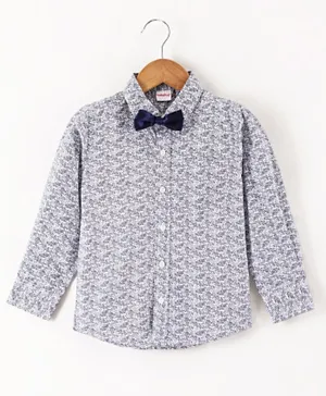 Babyhug Full Sleeves Printed Party Shirt With Bow - Blue