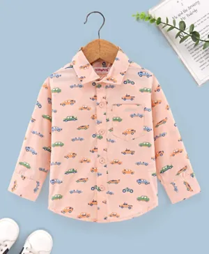Babyhug Cotton Full Sleeves Shirt Car Print - Peach