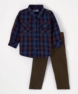 Babyhug Full Sleeves Checked Shirt & Solid Trouser Set - Multicolor
