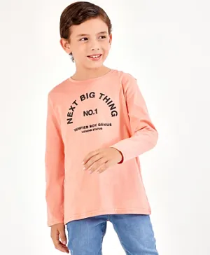 Primo Gino Full Sleeves Cotton T-Shirt HD Text Print - Peach
