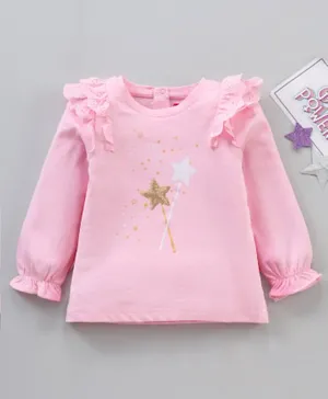 Babyhug Full Sleeves Top with Graphics & Frill Detailing - Pink