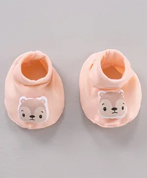 Babyhug 100% Cotton Booties Squirrel Applique - Peach