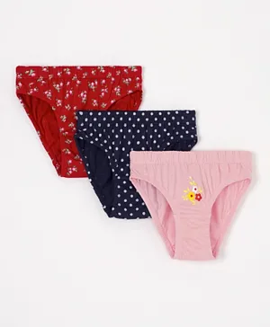 Babyhug Cotton Panties Floral and Polka Dots Print  Pack of 3 - Multicolour