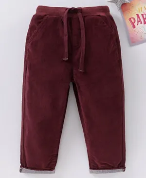 Babyhug Full Length Solid Corduroy Pants - Maroon