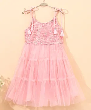 Babyhug Singlet Embroidered Ethnic Dress with Sequins Detailing - Pink
