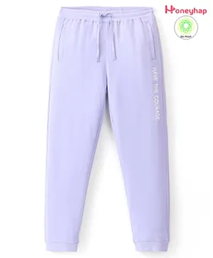 Honeyhap Premium 100% Cotton Light Weight Terry Full Length Bio-Washed Lounge Pant with Text Print - Baby Lavender