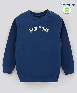 Honeyhap 100% Cotton Full Sleeves Biowashed Sweatshirt Text Print- Blue