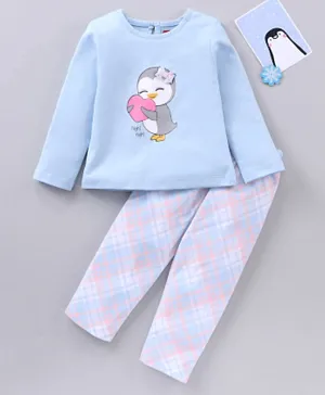 Babyhug Full Sleeves Night Suit Penguin Print - Blue