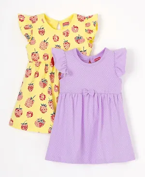 Babyhug 100% Cotton Frill Sleeves Polka Dot & Raspberry Print Pack of 2 - Purple Yellow