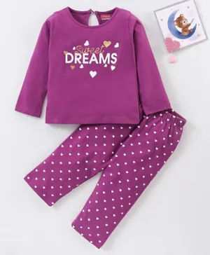 Babyhug Full Sleeves Pajama Set Printed - Purple