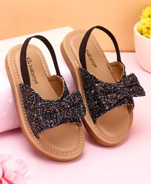 Babyoye Party Wear Sandals With Bow Applique - Black