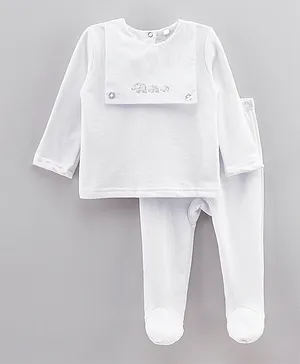 Rock a Bye Baby 2Pc Elephant Fleece Top & Trouser Set - White