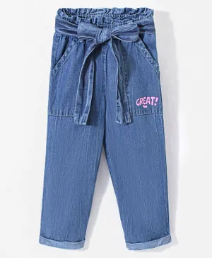 Babyhug 100% Cotton Full Length Jeans Glitter Print - Blue