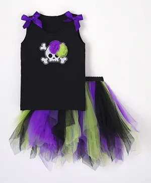 Kookie Kids Halloween Top with Skirt Set - Black