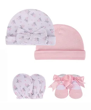 Hudson Childrenswear 2 Pack Floral Caps with Mittens & Booties - Multicolor