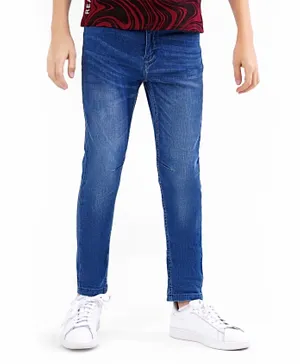 Primo Gino Ankle Length Cotton Elastane Washed Jeans Solid- Blue