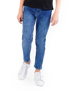 Primo Gino Ankle Length Cotton Elastane Washed Jeans Solid- Blue