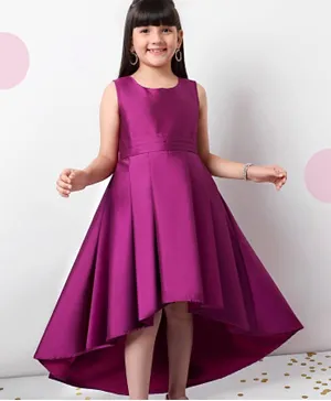 Hola Bonita High Low Hem Victoria Satin Dress With Pleats At Waist - Purple