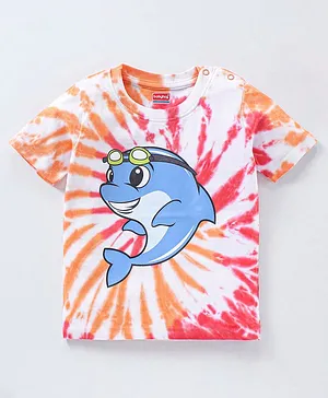 Babyhug Cotton Half Sleeves T-Shirt Tie Dye & Dolphin Print- Red & White