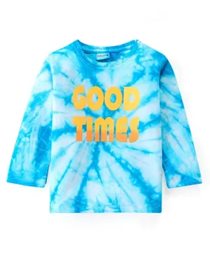 بيبي هاغ قميص بأكمام طويلة من القطن بنسيج لوبر وطباعة Good Times بتقنية الربط والصباغة - أزرق