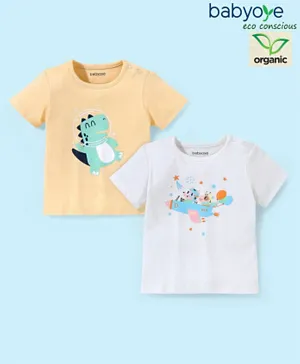 Babyoye 100% Cotton with Eco Jiva Finish Half Sleeves Alligator and Airplane Printed T-Shirts Pack of 2 - Orange Sky Blue
