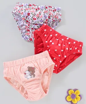 Babyhug 100% Cotton Antibacterial Panties Heart Print Pack of 3 - Multicolour