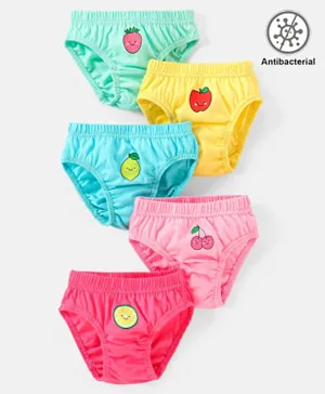 Babyhug 100% Cotton Antibacterial Fruit Printed Panties Pack of 5 - Pink Yellow & Blue