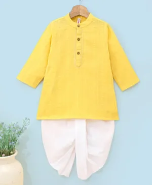 Babyhug 100% Cotton Full Sleeves Solid Color Kurta & Dhoti Set - Yellow