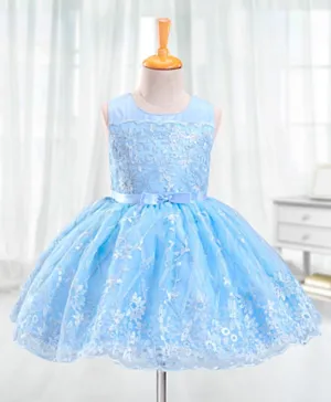 Babyhug Sleeveless Embroidered Party Frock with Bow - Blue