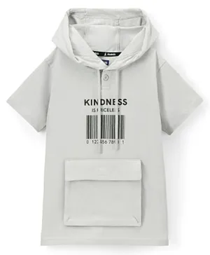 Pine Kids 100% Cotton Half Sleeves Bio Washed Hooded T-Shirt Text Print - White