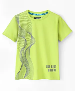 Pine Kids 100% Cotton Half Sleeves Bio Washed T-Shirt Swirl Design & Text Print - Lime
