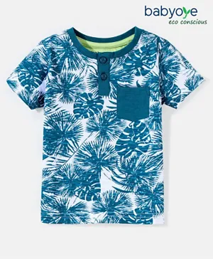 Babyoye Eco Conscious 100% Cotton Half Sleeves T-Shirt Leaves Print- Blue
