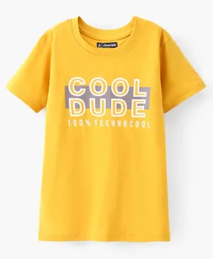 Pine Kids Cotton Half Sleeves Bio Wash T-Shirt Text Print - Yellow