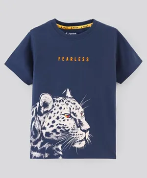 Pine Kids Cotton Half Sleeves Bio Washed T-shirt Leopard Print- Blue