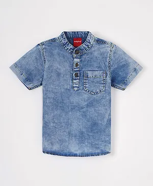 Babyhug Half Sleeves Washed Denim Kurta Shirt Solid- Blue