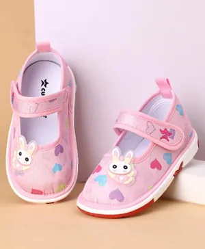 Cute Walk by Babyhug Casual Shoes With Velcro Closure Heart Print and Bunny Patch - Pink