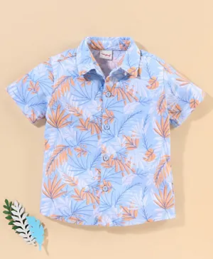 Babyhug cotton Half sleeves Knit boys shirt Tropical Print- Light Blue