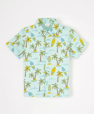 Babyhug cotton Half sleeves Knit boys shirt Surf Print- Blue