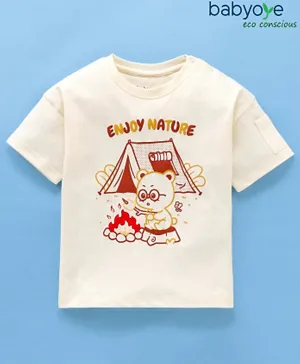 Babyoye 100% Cotton with Eco Jiva Finish Half Sleeves T-Shirt Teddy Print - White