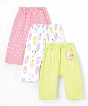 Babyhug Cotton Full Length Diaper Leggings Heart & Popsicle Print Pack Of 3- Green Pink & White