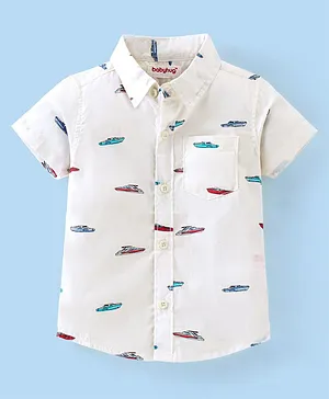 Babyhug Cotton Half Sleeve Regular Collar Boat Print Shirt - White