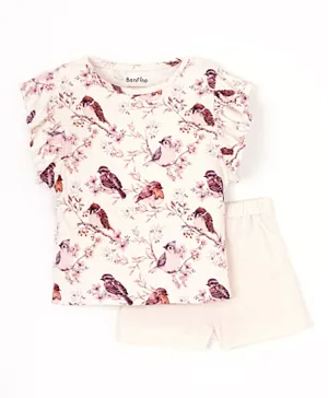 Bonfino All Over Printed Birds T-Shirt & Shorts Set - Pink
