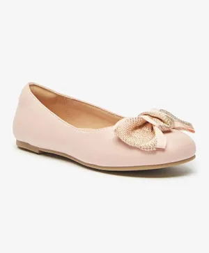 Little Missy Bow Accent Slip On Ballerina Shoes - Pink