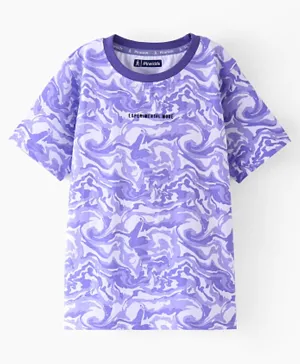 Pine Kids 100% Cotton Half Sleeves Bio Washed T-Shirt Marble Print - White Purple