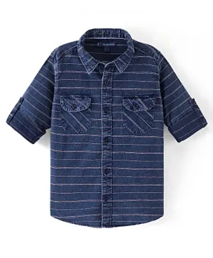 باين كيدز قميص مخطط بأكمام طويلة من القطن الدينيم الناعم - أزرق