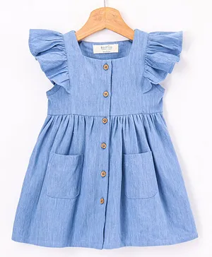 Bonfino 100% Cotton Half Sleeves Solid Color Frock - Blue
